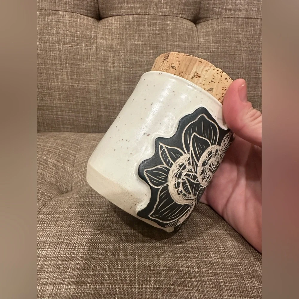 Handmade ceramic Jar with cork lid. Stash Jar pottery Snake